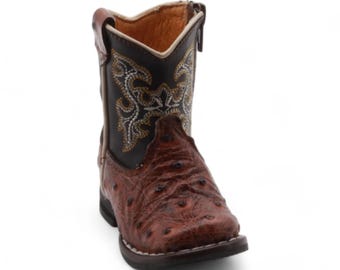 Cedric Baby's Shedron Ostrich Print Leather Boots