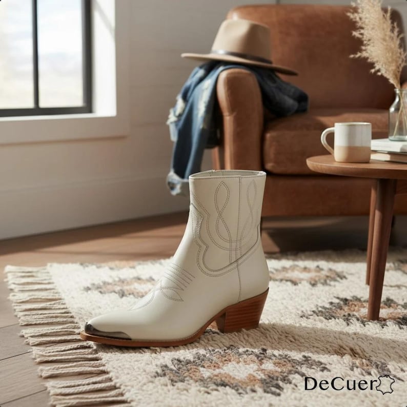Bottes de cowgirl blanches en cuir pour femmes | Bottes western pour femmes | Bottes de rodéo | Botas Vaqueras Mujer image 5