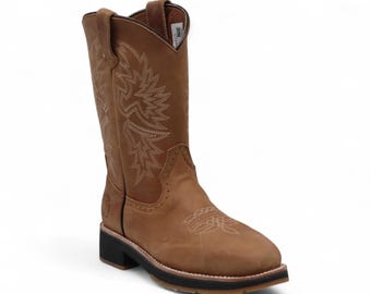 MENS Authentic LEATHER Roper Pull on Establo WORK Boots - Etsy display picture 1