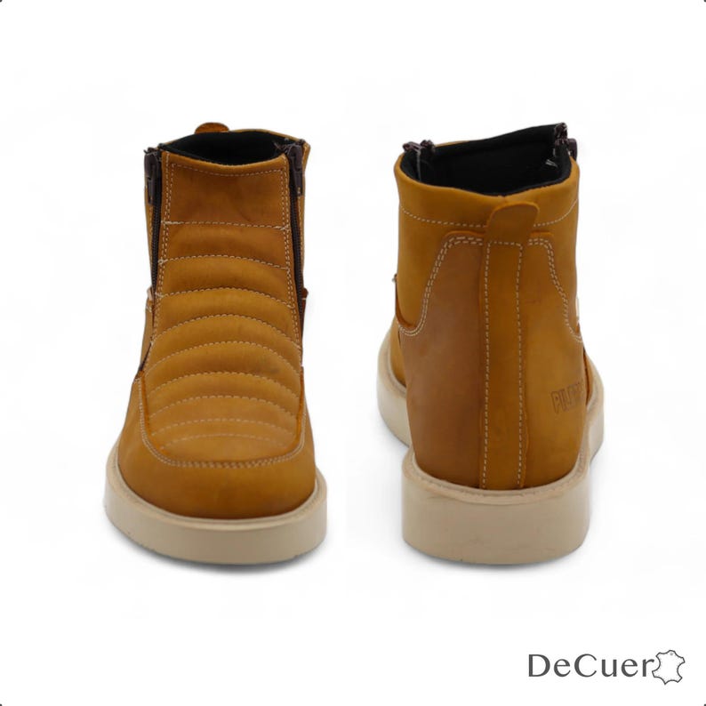 Nube Men's Camel Leather Western Short Traditional Round Toe Striped Sole Work Boots Lightweight image 2