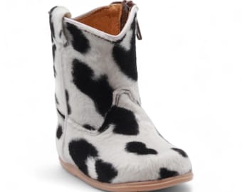 Beau Baby Cow Print Leather Western Toddler Cowboy Style Traditional Toe Lightweight Rubber Sole