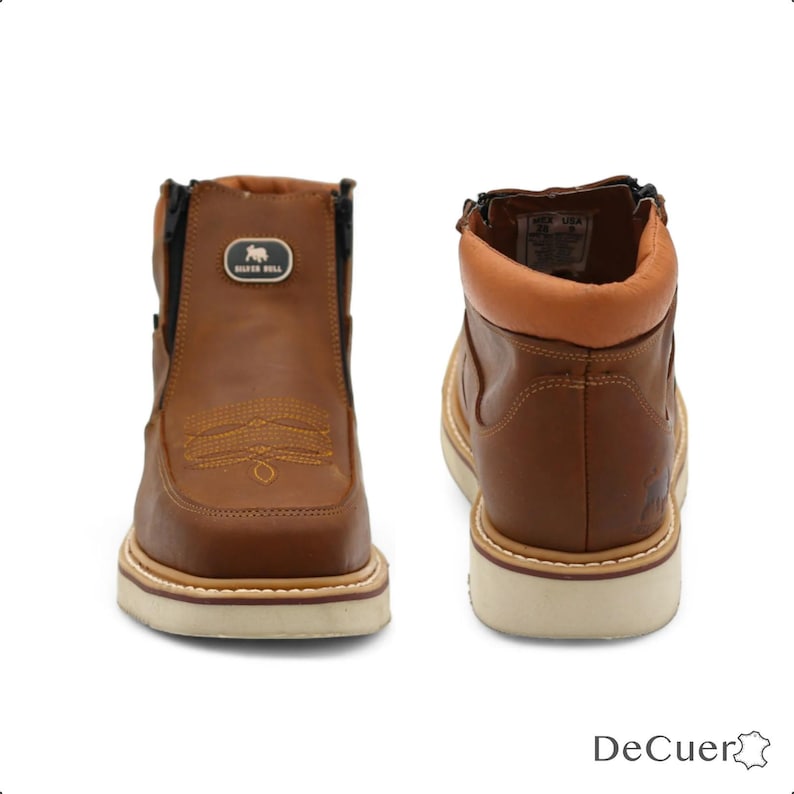 El Paso Men's Camel Leather Short Work Casual Western Boots Squared Toe Rubber Sole image 7