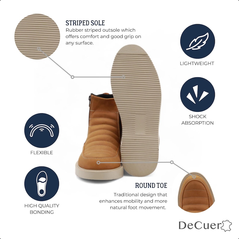 Nube Men's Camel Leather Western Short Traditional Round Toe Striped Sole Work Boots Lightweight image 4