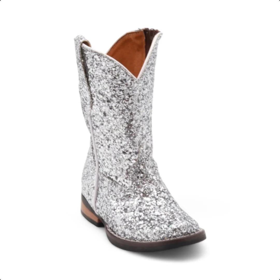 Girls Silver Glitter Cowgirl Boots Western Boots for Little Girls Kids Rodeo Birthday Gift Botas Vaqueras Niña