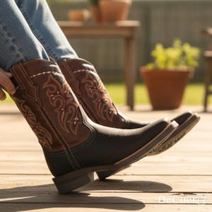 Arlington Men's Brown & Camel Leather Western Casual Boots Square Toe Rubber Sole image 6