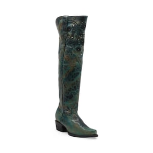 Women's Green Leather Snip Toe Cowgirl Boots | Western Cowgirl Boots for Women | Embroidered Rodeo Boot | Botas Vaqueras Mujer
