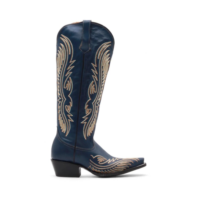 Women's Navy Leather Snip Toe Cowgirl Boots | Western Cowgirl Boots for Women | Embroidered Rodeo Boot | Botas Vaqueras Mujer image 2