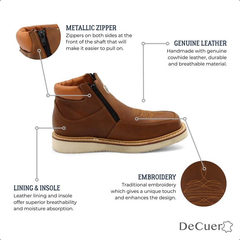 El Paso Men's Camel Leather Short Work Casual Western Boots Squared Toe Rubber Sole image 2