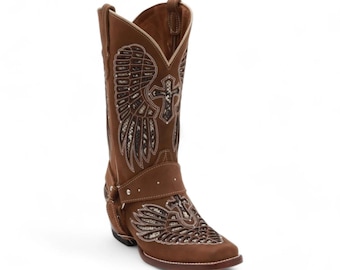Women's Brown Leather Square Toe Cowgirl Boots | Western Cowgirl Boots for Women | Rodeo Boot for Her | Botas Vaqueras Mujer