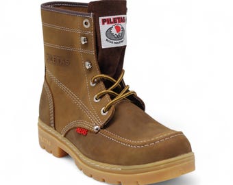 Men's Ocher Leather Work Boots | Slip Resistant Work Boot for Men | Steel Toe Safety Boot | Botas de Trabajo Hombre