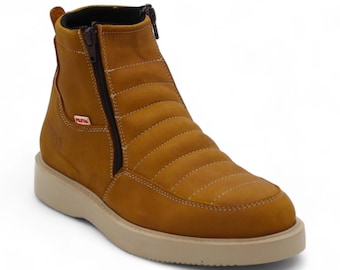 Bottes de travail décontractées en cuir camel pour homme | Bottines zippées à la cheville pour homme | Bottes de travail urbaines légères | Botas de Trabajo Casuales Hombre