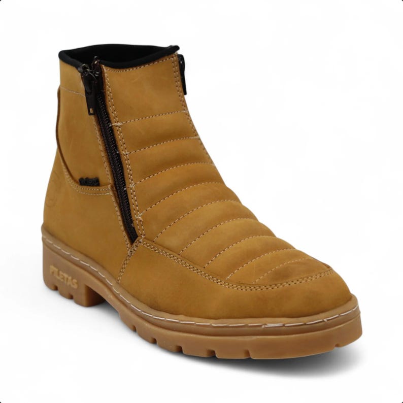 Men's Camel Leather Work Boots: Round Toe, Tractor Sole, Anti-Slip, Side Zippers Bild 1