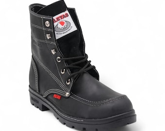 Men's Black Leather Work Boots | Slip Resistant Work Boot for Men | Steel Toe Safety Boot | Botas de Trabajo Hombre