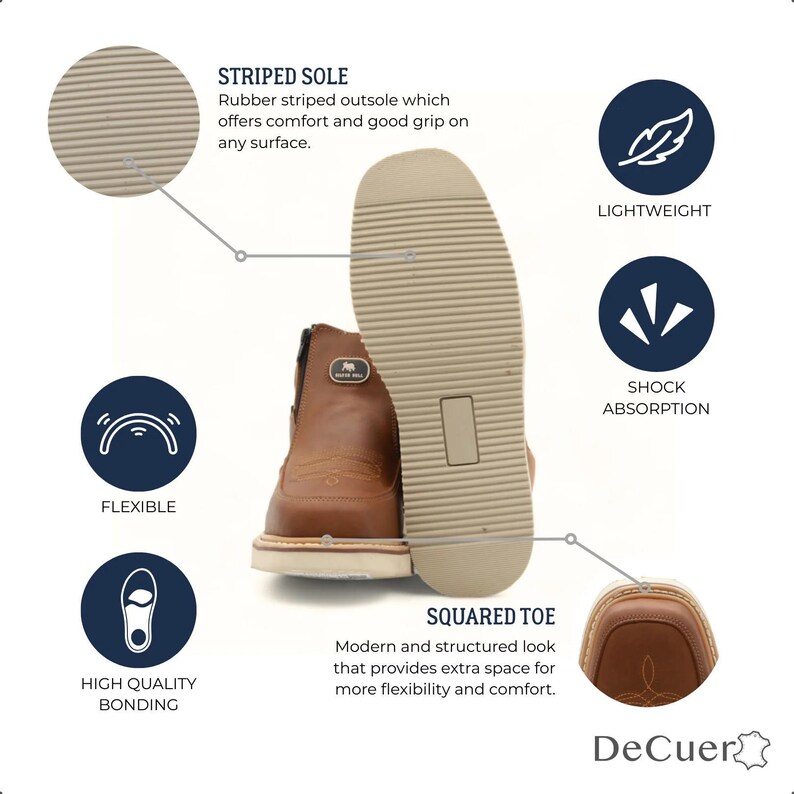 El Paso Men's Camel Leather Short Work Casual Western Boots Squared Toe Rubber Sole image 3