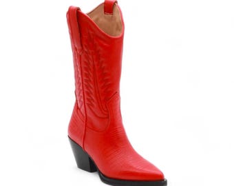 Women's Red Leather Cowgirl Boots | Western Cowgirl Boots for Women | Rodeo Boot for Her | Botas Vaqueras Mujer