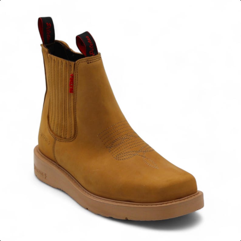 Cuatrero Men’s Camel Leather Western Casual Ankle Short Boots Embroidered Square Toe image 1