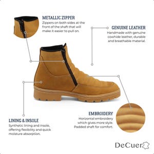 Men's Camel Leather Work Boots: Round Toe, Tractor Sole, Anti-Slip, Side Zippers Bild 3