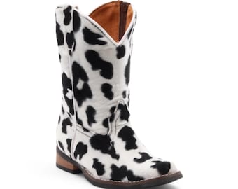 Kids Cow Print Cowboy Boots | Western Cowgirl & Cowboy Boot for Kids | Kids Rodeo Birthday Gift | Botas Vaqueras Niño Niña