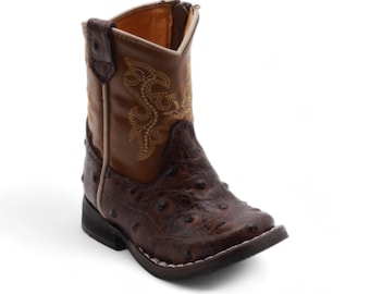 Cedric Baby's Brown Ostrich Print Leather Boots
