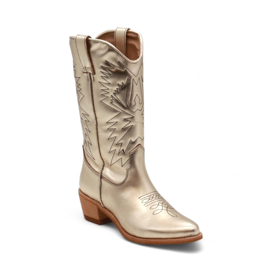 Shooting Vegas Stars- Gold Cowgirl Boot