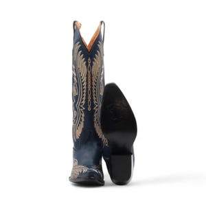 Women's Navy Leather Snip Toe Cowgirl Boots | Western Cowgirl Boots for Women | Embroidered Rodeo Boot | Botas Vaqueras Mujer image 7
