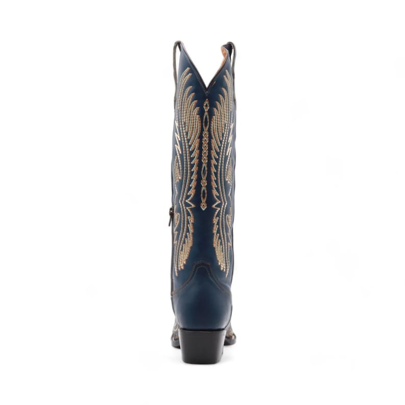 Women's Navy Leather Snip Toe Cowgirl Boots | Western Cowgirl Boots for Women | Embroidered Rodeo Boot | Botas Vaqueras Mujer image 5
