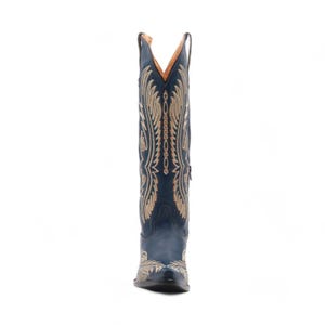 Women's Navy Leather Snip Toe Cowgirl Boots | Western Cowgirl Boots for Women | Embroidered Rodeo Boot | Botas Vaqueras Mujer image 4