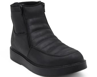 Men's Black Leather Casual Work Boots | Zip Up Ankle Boot for Men | Lightweight Urban Work Boot | Botas de Trabajo Casuales Hombre