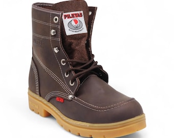 Men's Brown Leather Work Boots | Slip Resistant Work Boot for Men | Steel Toe Safety Boot | Botas de Trabajo Hombre
