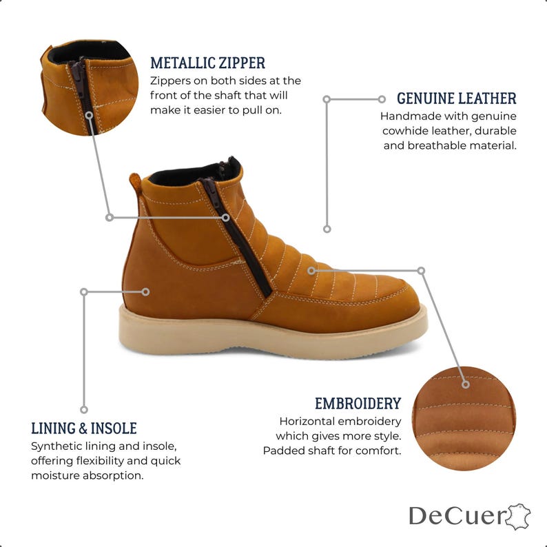 Nube Men's Camel Leather Western Short Traditional Round Toe Striped Sole Work Boots Lightweight image 3