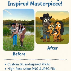 Custom Bluey-Inspired Family Portrait • Personalized Cartoon Drawing from Your Photo • Digital Bluey Style Artwork for Gifts & Decor