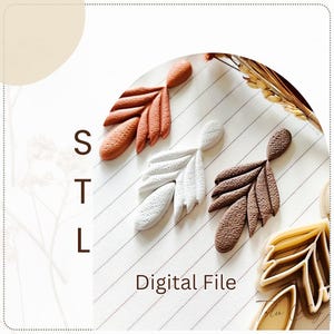 Set di stampi per orecchini a foglia in argilla: file STL per stampante 3D (download digitale da 45-55 mm)
