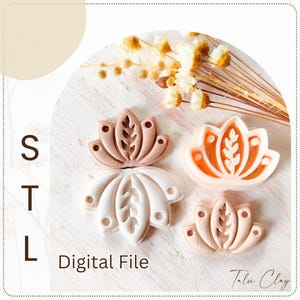 Lotus Flower Digital STL File Polymer Clay Cutter, Stl Clay Cutter File, Earring clay cutter,  Instant Download, STL file for 3D Printer