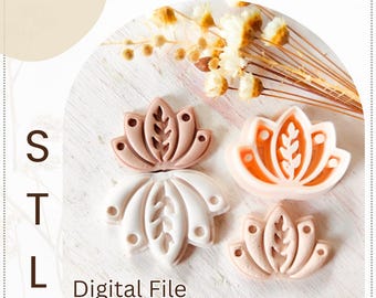 Lotus Flower Digital STL File Polymer Clay Cutter, Stl Clay Cutter File, Earring clay cutter,  Instant Download, STL file for 3D Printer