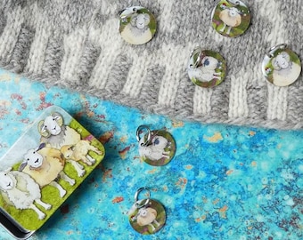 Stitch Markers from Emma Ball for Knitters in a Mini Pocket Tin-Felted Sheep