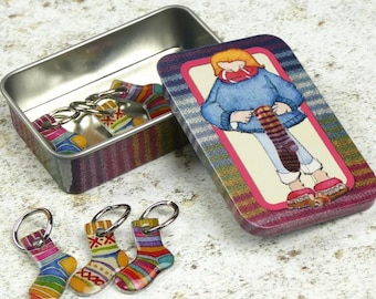 Stitch Markers from Emma Ball in a Mini Pocket Tin for Knitters-Socks