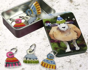 Stitch Markers from Emma Ball for Knitters in a Mini Pocket Tin-Hats