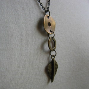 Antiqued Bronze Necklace Dangling Leaf Pendant image 3