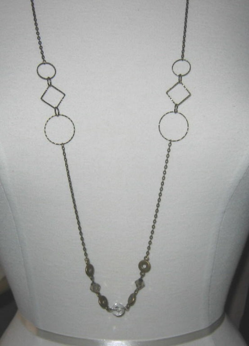 Long Antiqued Bronze Necklace Funky Links and Faceted Beads image 4