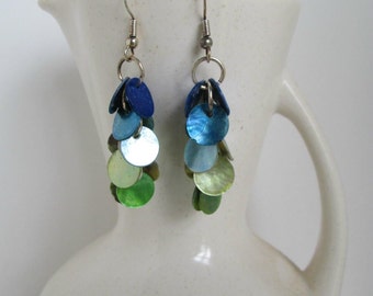 Seas of Blues and Greens Shell Dangle Earrings