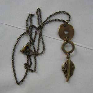 Antiqued Bronze Necklace Dangling Leaf Pendant image 2