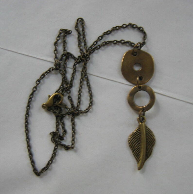 Antiqued Bronze Necklace Dangling Leaf Pendant image 2
