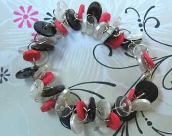 Funky Buttoned Bracelet Flamingo Pink Black and White