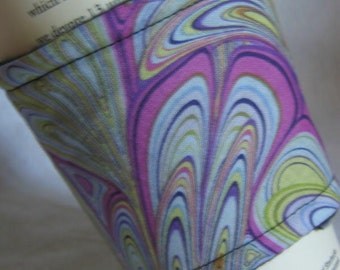 Coffee Cup Sleeve Cozy Swirly Feathery Marble in Lilac and Lime