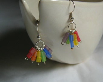 Rainbow Beaded Cluster Earrings