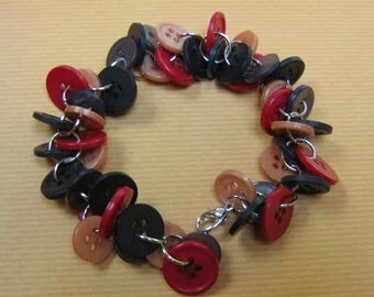 Chunky Buttoned Bracelet Fall Black Red Tan and Grey
