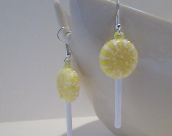 Sunshine Yellow Striped Lollipop Earrings Kawaii Candy