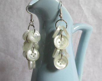 Shimmery White Buttons Dangle Earrings