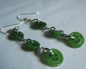 Pea Green with Envy Button Dangle Earrings