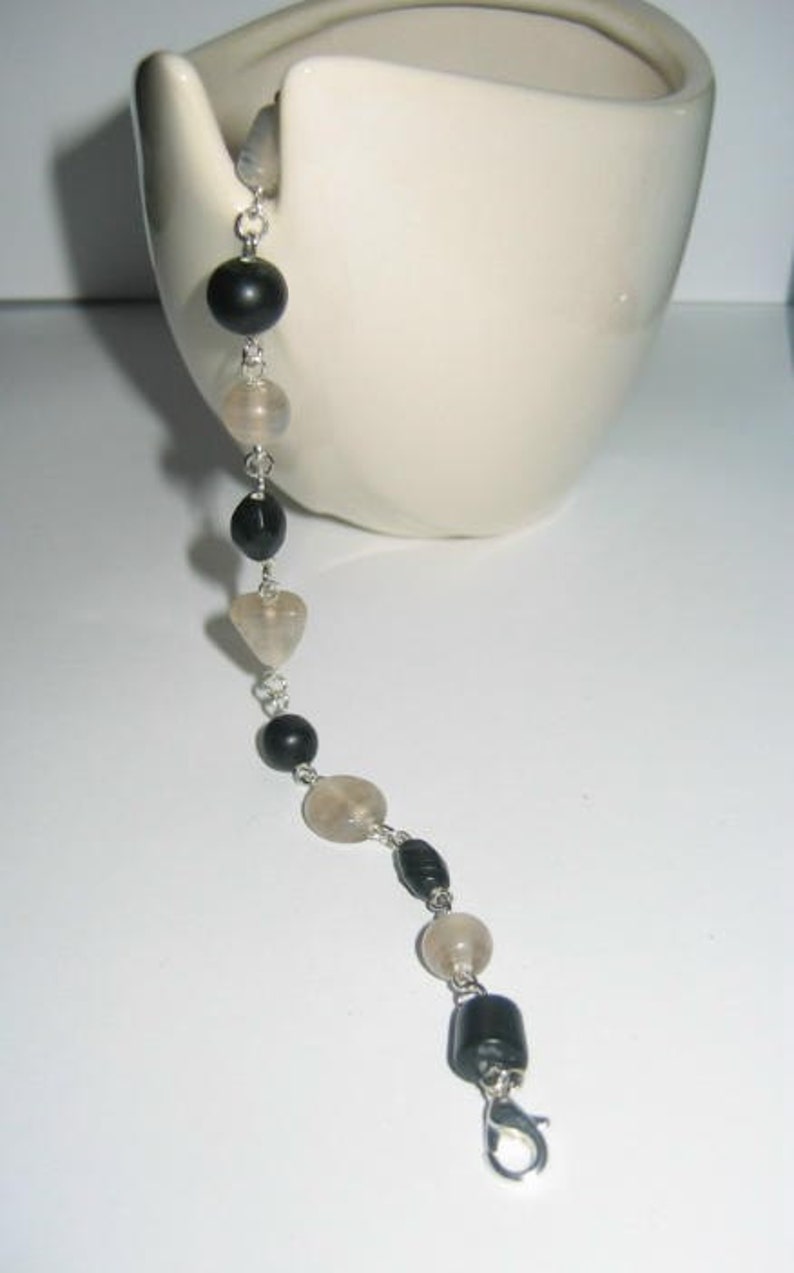 Matte Black and White Beaded Bracelet image 1